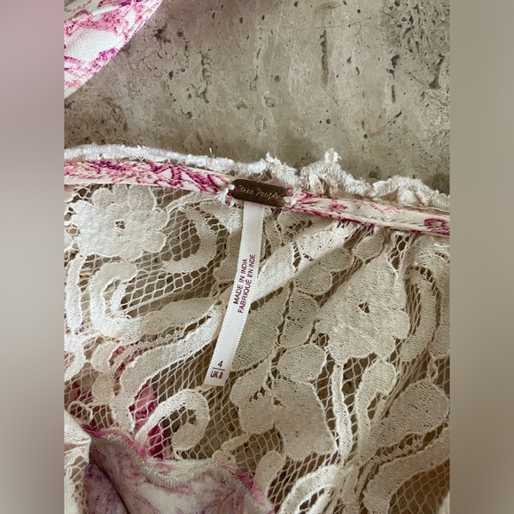 FREE PEOPLE Lucie Mini in Pink Combo Tie Back Dress w/ Lace - Picture 7 of 11